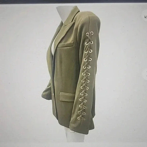 RAMY BROOK OVERSIZED OLIVE MAVE LACE UP SLEEVE BLAZER SIZE 4 - Picture 8 of 8